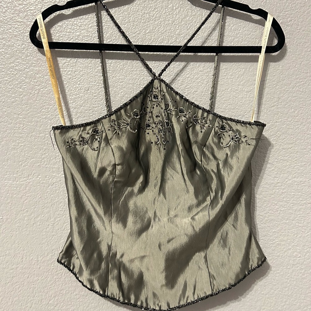 Davids Bridal Silver Embellished Halter Neck Corset Top